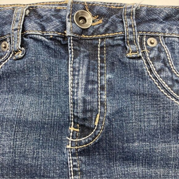 Apt 9 Denim Pencil Skirt SZ 6 5 Pocket Button Zipper Closure Back Slit Indigo - Picture 5 of 8